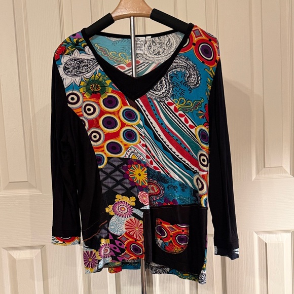 Parsley & Sage Tops - Parsley & Sage Multicolor Patchwork Long Sleeve Top